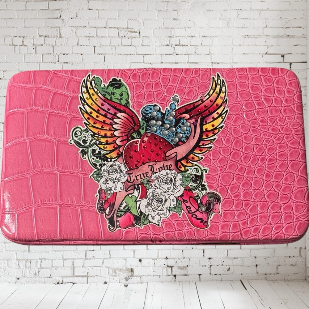 Pink Croc Embossed Wallet with Tattoo Design